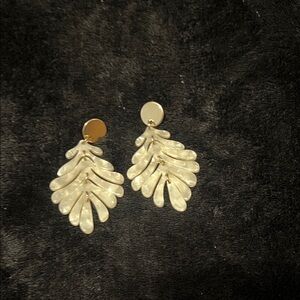 Elegant Gold and Cream Leaf Earrings